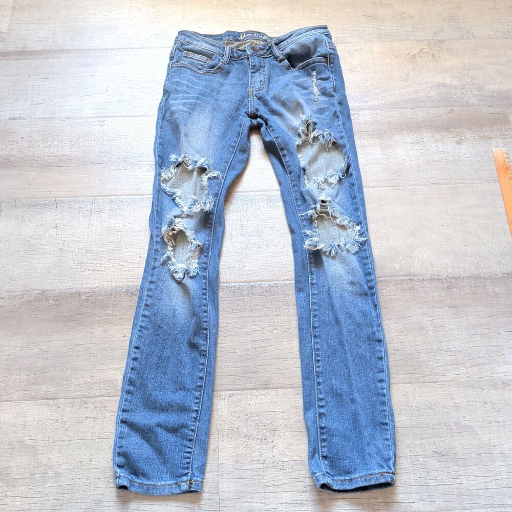 Machine Jeans Size 27 Blue Skinny Distressed Raw Hem Boho